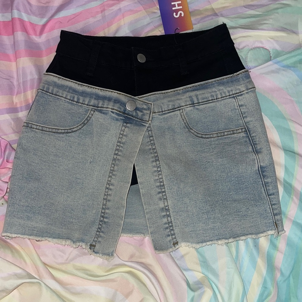 2 tone denim skort
